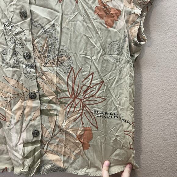 Vintage Harley Davidson Shirt Womens Green Tori Richard Button Up Hawaiian ￼ - Picture 6 of 8